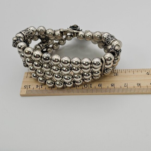 Silver Beaded Bracelet Multistrand Cross Faith Religious Grunge Rock Christian - Picture 11 of 16